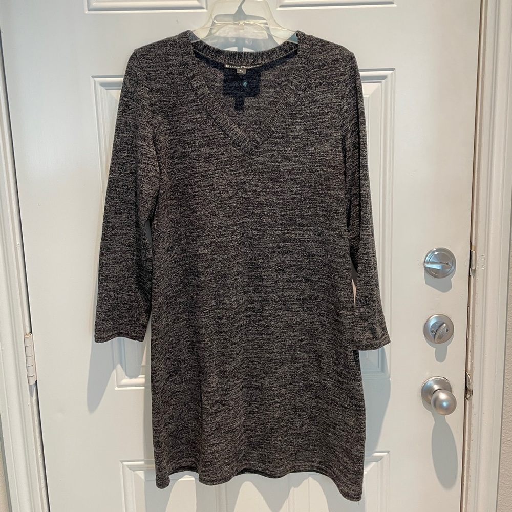 Ellen Parker Charcoal Heather Gray Long Sleeve Sweater Dress Size Petite Large